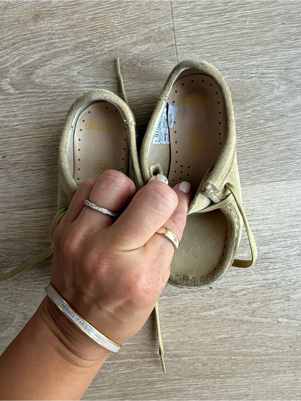 Clarks Kids Moccasin Style Suede Shoes in Tan